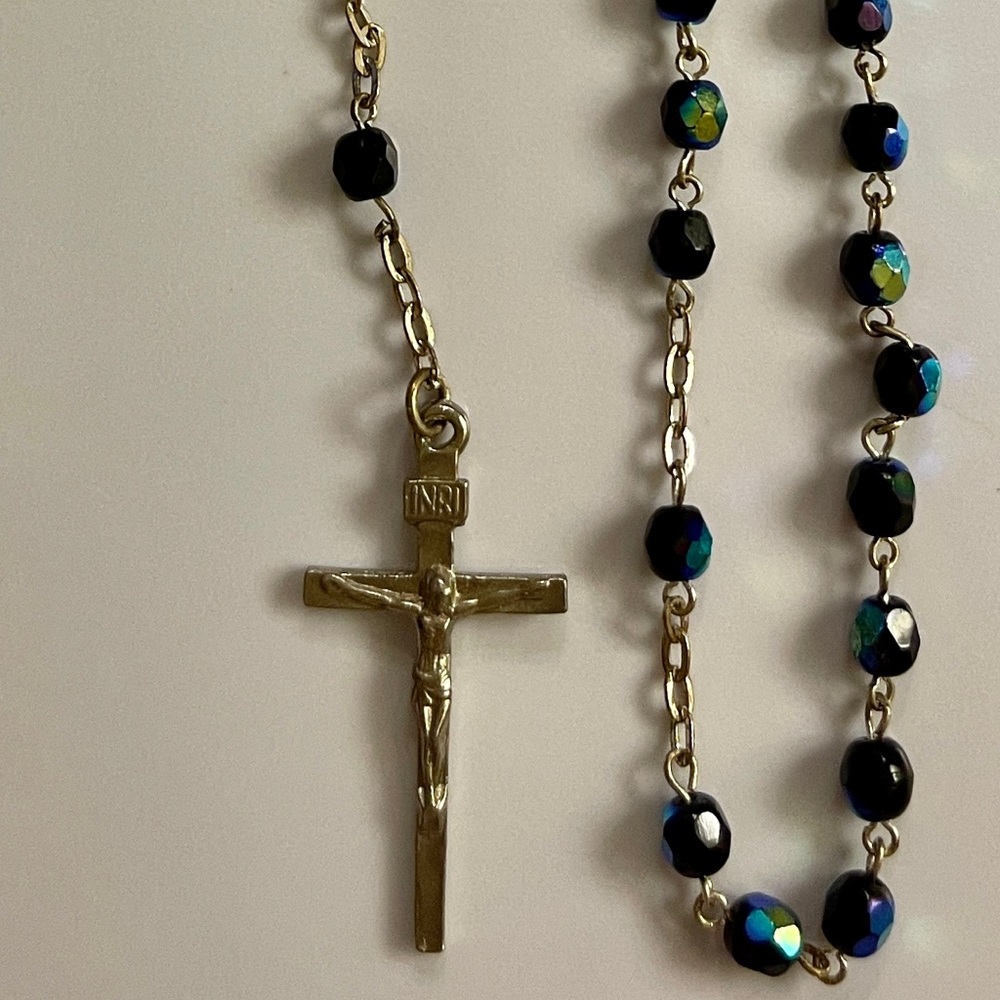 Metallic Navy Blue Rosary with Mary